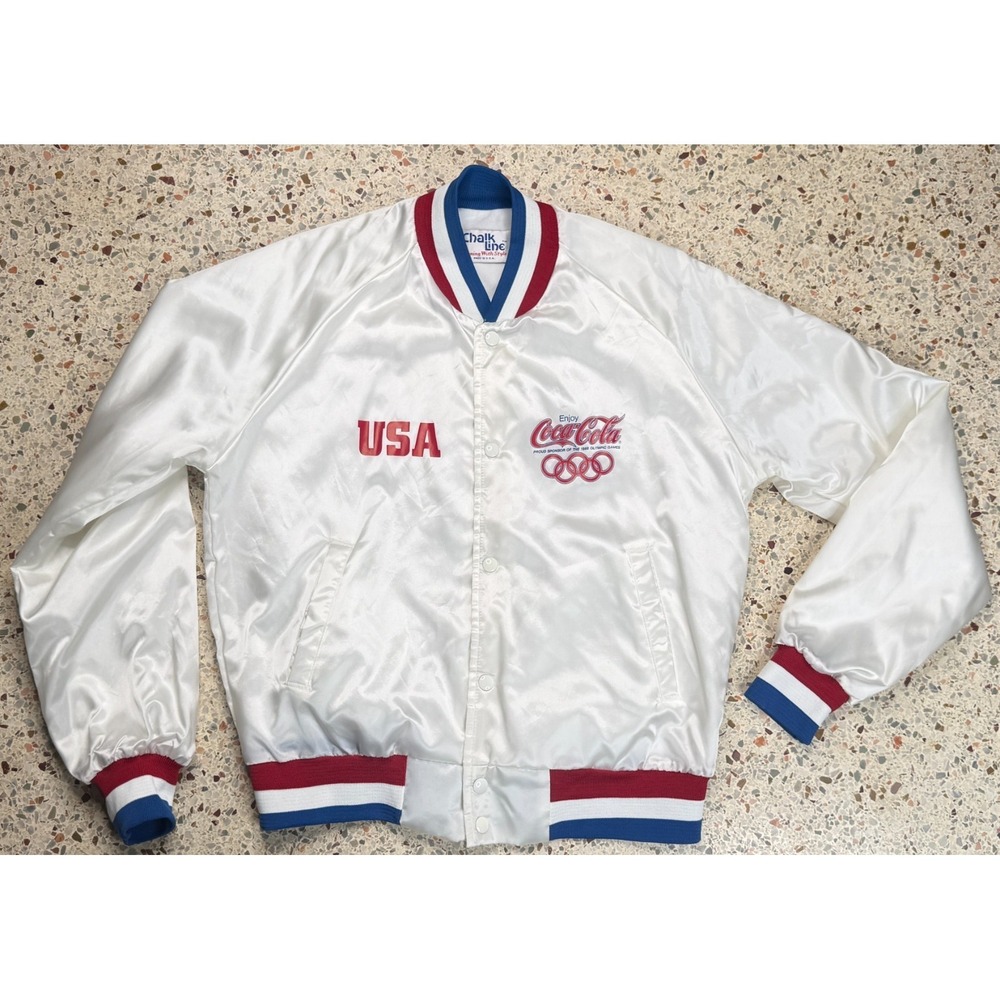 Chalk‎ Line Vtg USA Coca Cola 1988 Olympic Games Satin Bomber Jacker Size Large